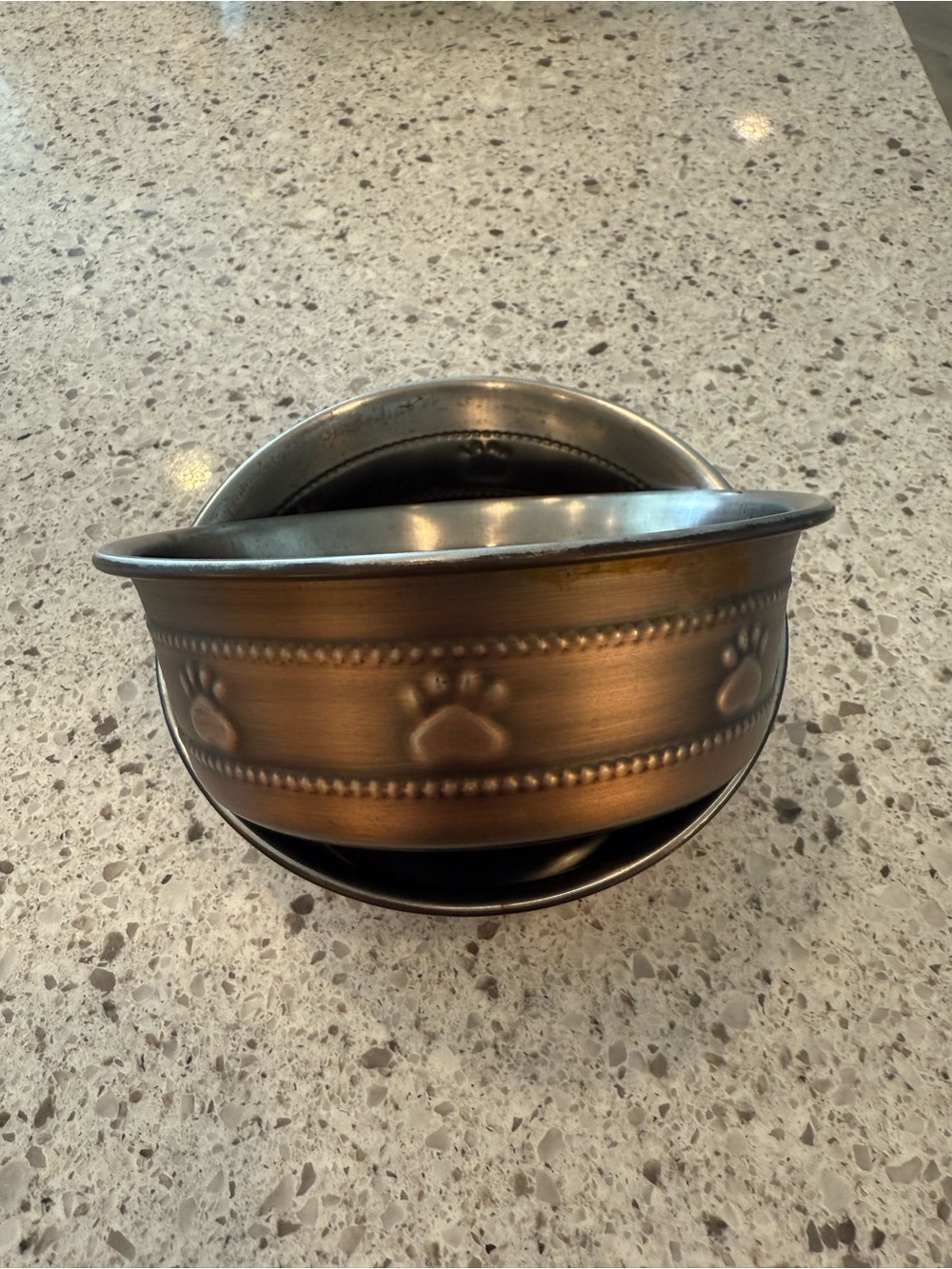 Decorative Paw-Print Metal Pet Bowl in Antique Bronze